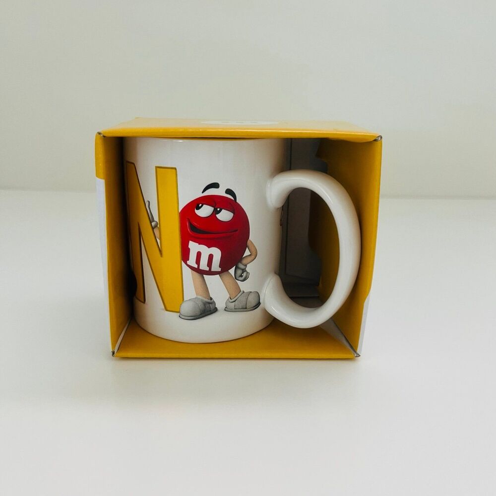 M&M'S White Yellow Inside World Ceramic Character Letter N Coffee Mug Cup